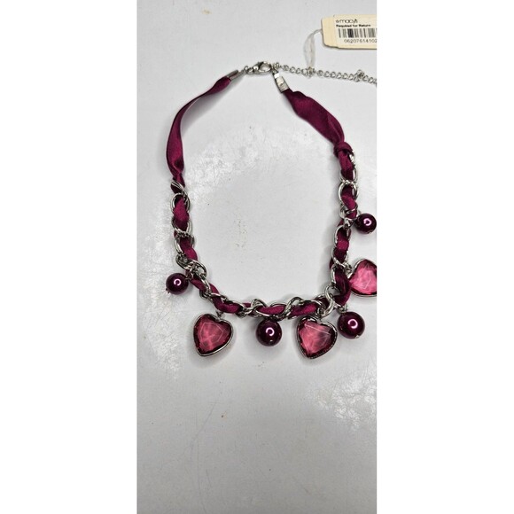 NWT Cranberry Heart Bead, Faux Pearl, Silver Chain Choker Necklace & Bracelet - Picture 1 of 9